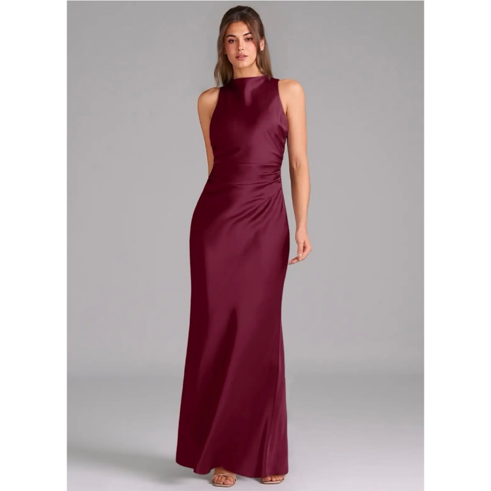 Azazie Evadne dress in Mulberry Stretch Satin size A14 NWT